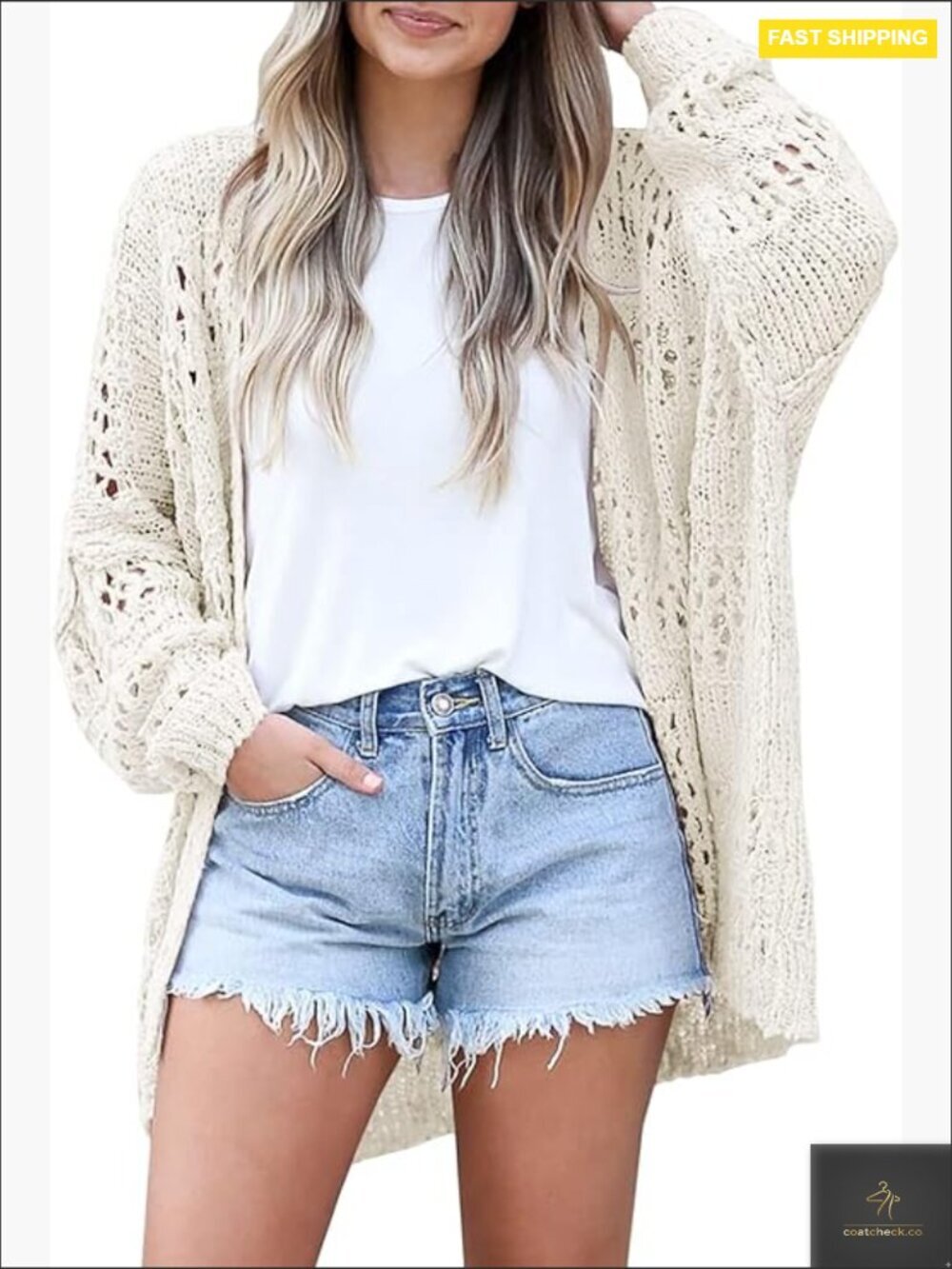 Crochet Cardigan Sweater Lightweight Open Front Oversized Boho Knit Long Sleeve